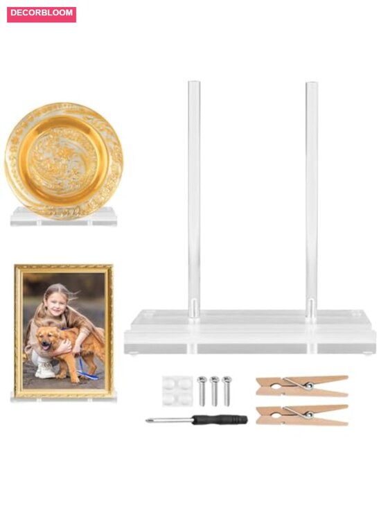 Other - Acrylic Display Stand with Wooden Clips - Clear Book Easel for Tabletop